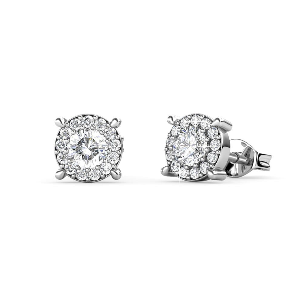 Cate & Chloe Raylee 18k White Gold Plated Halo Stud Earrings with Swarovski Crystals Gift for Women