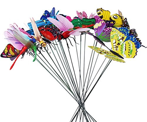 10Pcs Colourful Plastic Butterflies On Sticks With Butterfly Bookmark Garden 