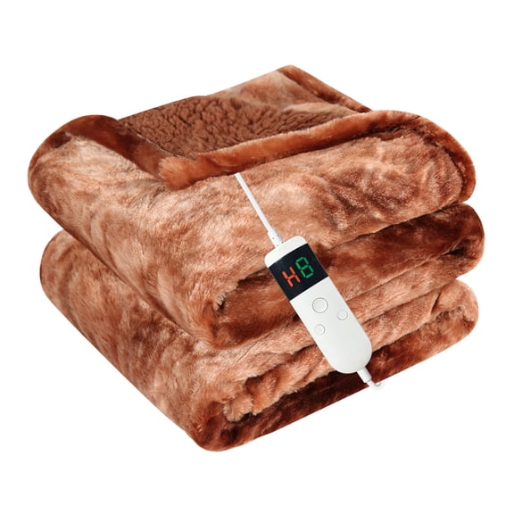 Heated Throw Blanket, Electric Throw Blanket with Faux Fur and Sherpa, 10 Heat Settings, 8-Hour Auto Shut-Off, Overheat Protection, Machine Washable, Tie-Dye, Brown, 62" x 84"