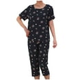 thumbnail image 1 of Pisexur Ensembles de Pyjama pour Femmes 2 Pcs Boho à Imprimé Floral Chemises de Nuit en Coton pour Femmes Décontractées Col Rond T-Shirts à Manches Courtes Hauts et Pantalons de Détente Longueur Genou Pyjamas Grande Taille pour Femmes Ensemble TG-4TG, 1 of 3