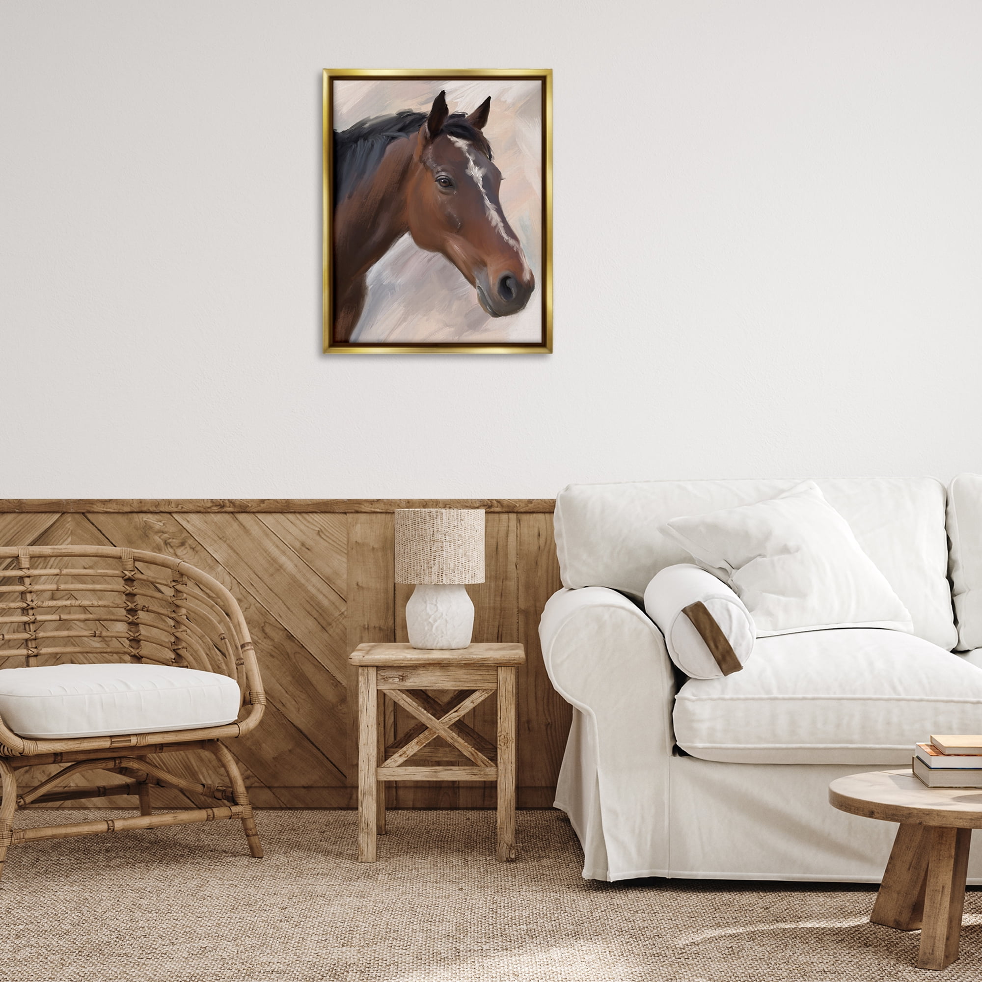 Stupell Industries Brown Farm Horse Animals Painting Gold Floater Framed Canvas Art Print Wall Art, 25 x 31