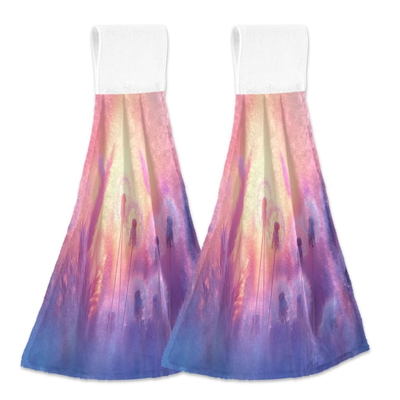BZSMCE Hanging Hand Towels Fashion Dandelions at Sunset Blurred Pattern 2-Pack - Velcro Style Bathroom Kitchen Towels