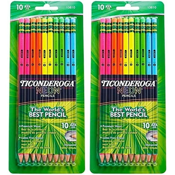 Dixon Ticonderoga No.2 Pencils, Assorted Neon, 10-Pack (2-Pack)