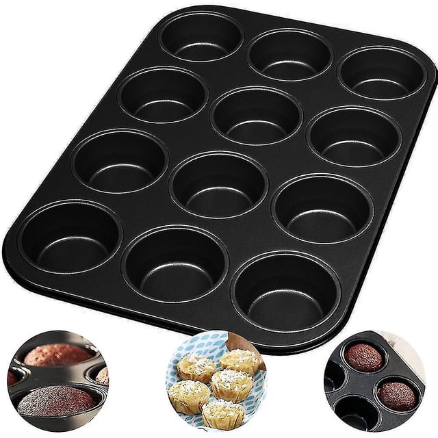 Molde para muffins y mini molde para magdalenas de acero al carbono, molde para muffins, 12 tamaños de mini tazas de molde para muffins: moldes para muffins antiadherentes y seguros para hornear