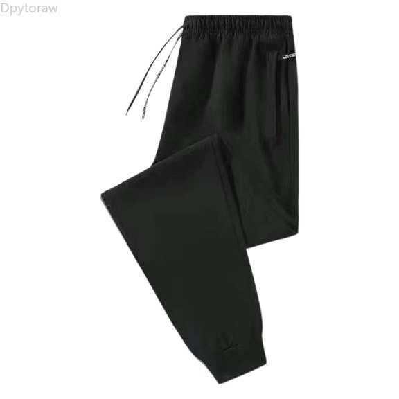 Dpytoraw Men's Stretch Cuffed Pants Lightweight Breathable Casual Trousers for Summer Black L