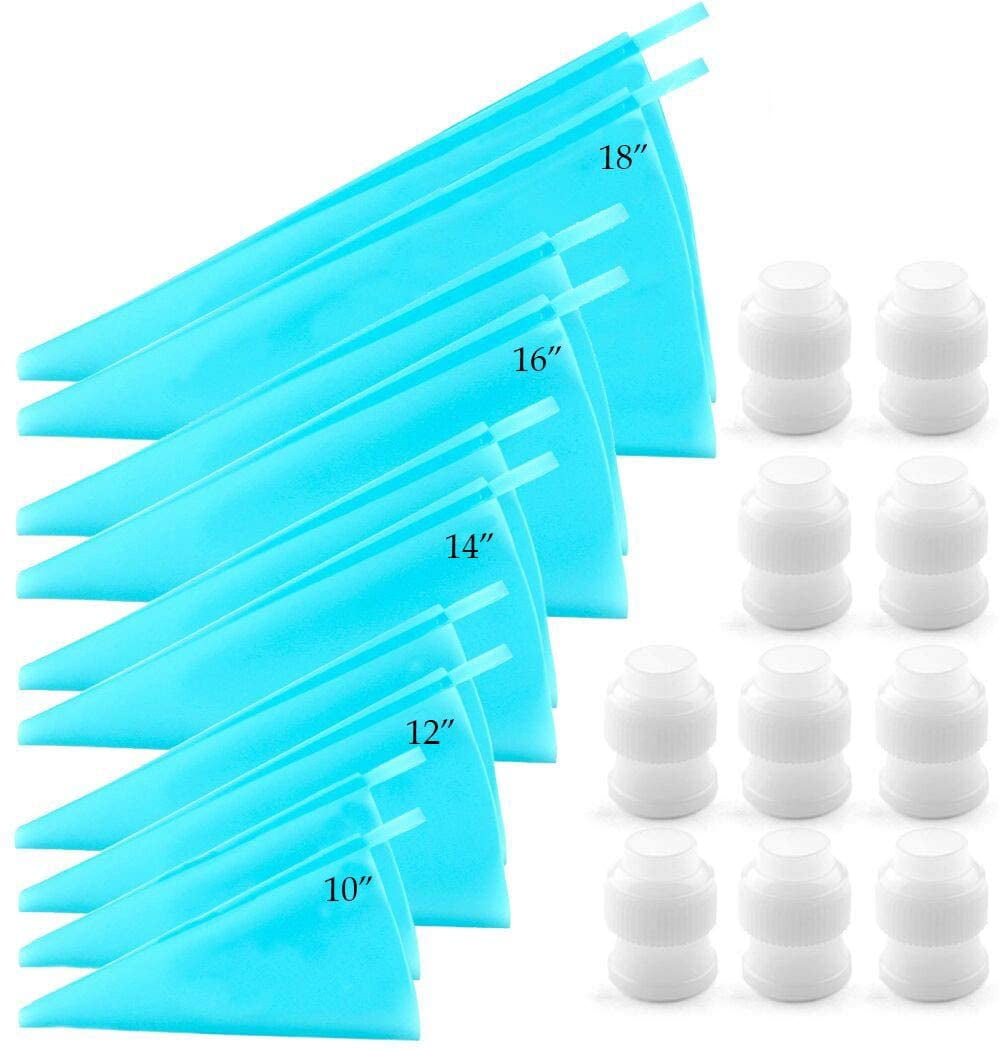 Livhil 20Pcs Silicone Pastry Bags and Coupler Set, 5 Sizes Reusable Thickening Icing Piping Bags Baking Cookie Cake Decorating Bags, Standard Icing Couplers for Cake Decoratin(10'+12'+14'+16'+18')