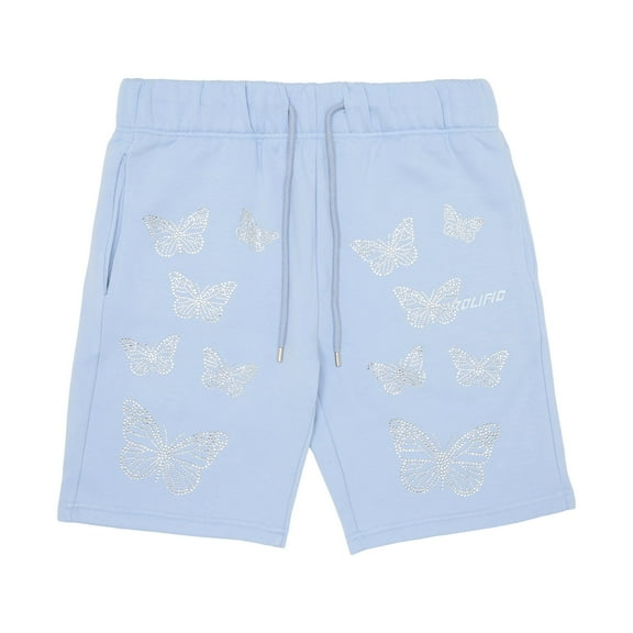 Butterfly Rhinestone Shorts - Light Blue