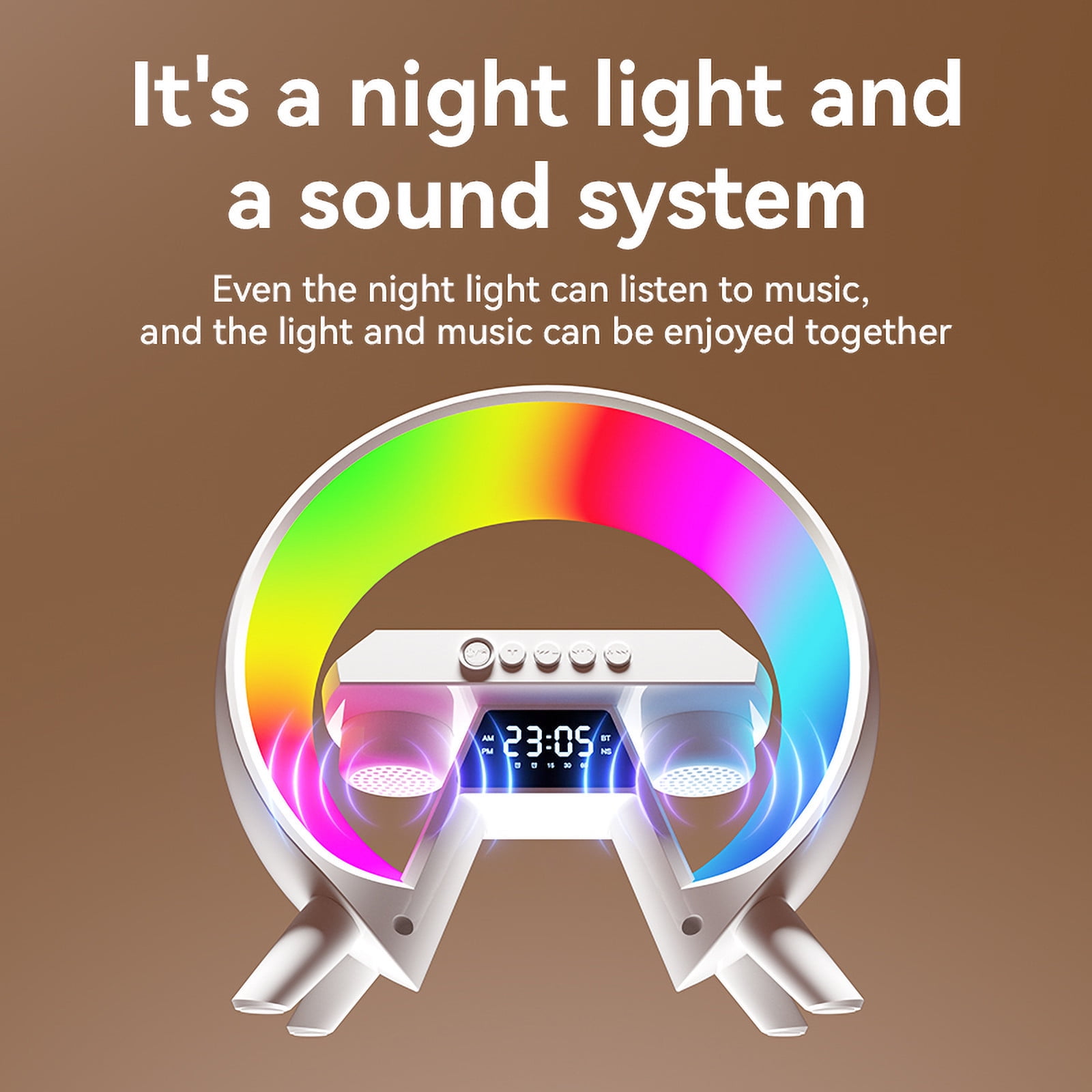 HOZVOMI Multi-Functional Wireless Charger Lamp with Bluetooth Speaker, 15W Fast Charging, Dimmable Light, Clock & Alarm, for Home and Office