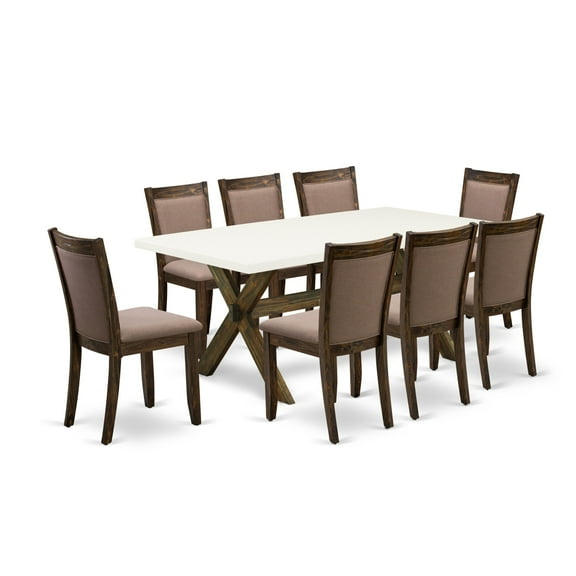 X727MZ748-9 9Pc Dining Set - Rectangular Table and 8 Parson Chairs - Multi-Color Color