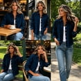 thumbnail image 6 of Denim Jackets for Women Tassel Brushed Long Sleeve Button Up Casual Open Front Jean Coat with Pockets, 6 of 9