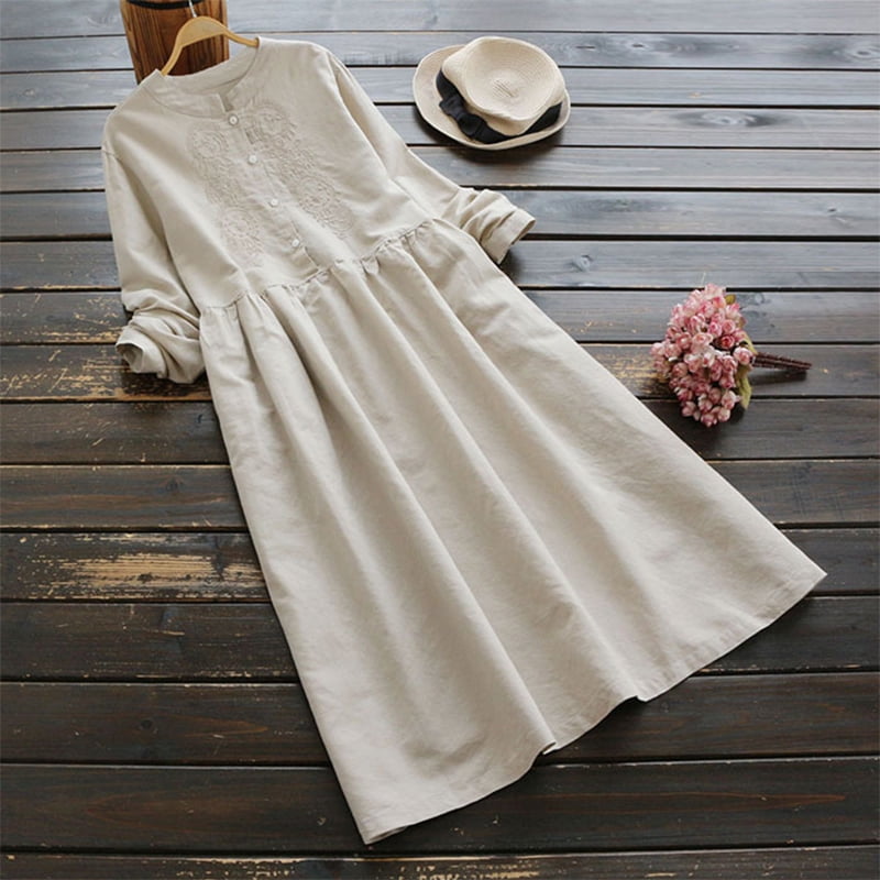 ZANZEA Womens Dresses Long Sleeve Casual Vintage Maxi Dress - Walmart.com