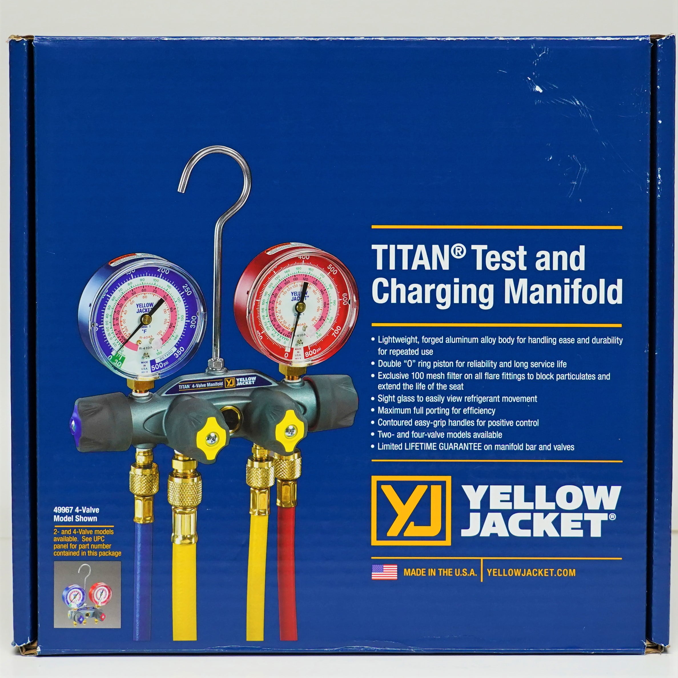 Yellow Jacket 49965 Titan 4-Valve Test & Charging Manifold, F/C, R/B Gauge, Bar/Psi, R-410A -F