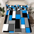 thumbnail image 2 of Feelyou Geometric Anstract Queen Sheet Sets for Adult, Grey Blue Square Flat Sheet, Modern Fashion Queen Fitted Sheet, Breathable Home Decor, 4-Piece, 2 of 7