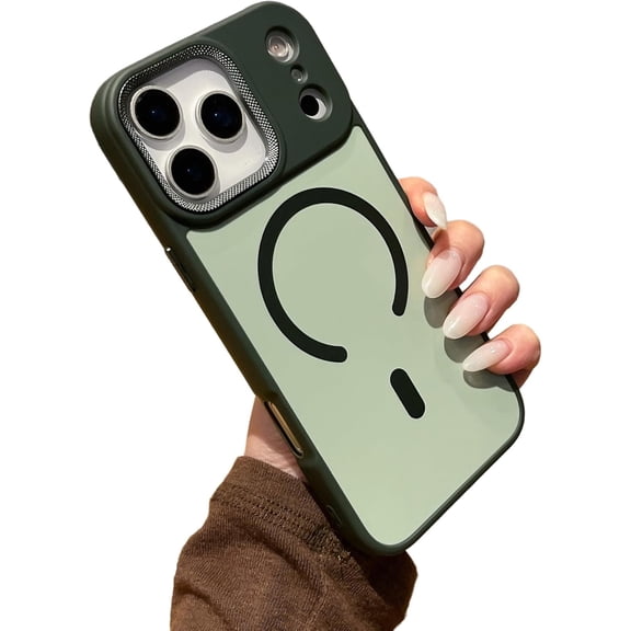 Simple Matte Camera Edge Magnetic Phone Case for iPhone, Compatible with (Green,iPhone 15 Pro)
