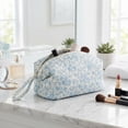 thumbnail image 5 of Quilted Large Capacity Travel Portable Carrying Case Casual Hair Tools Travel Bag for Women Girls Work Shopping Vacation Daily (Blue flower), 5 of 10