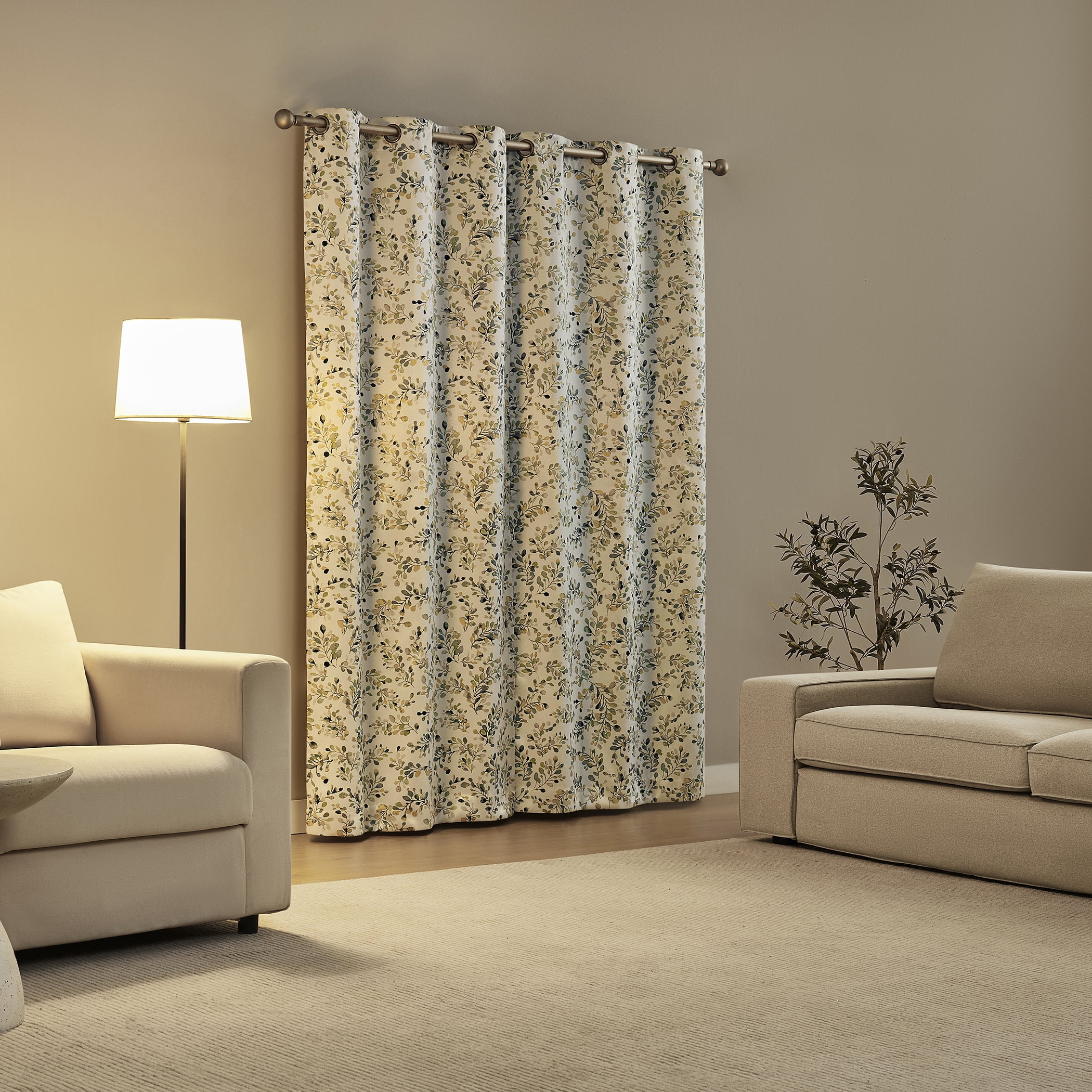 Sun Zero Quincy 2-pack Painted Foliage Magnetic Closure 100% Blackout Grommet Curtain Panel Pair, 40"W x 84"L, Blue