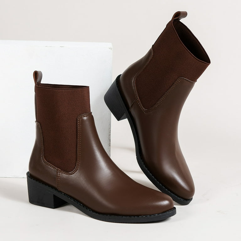HAOTAGS Women s Low Heel Ankle Boots Vintage Womens Dressy Shoes