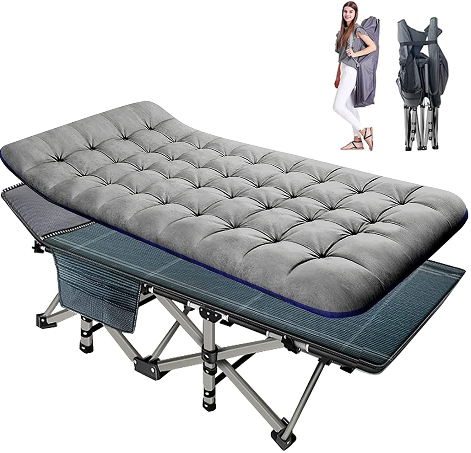 Double Layer 1200D Folding Cots Portable W/Mattress Heavy Duty Sleeping Cots W/Carrying Bag ABORON Camping Cots Adults 