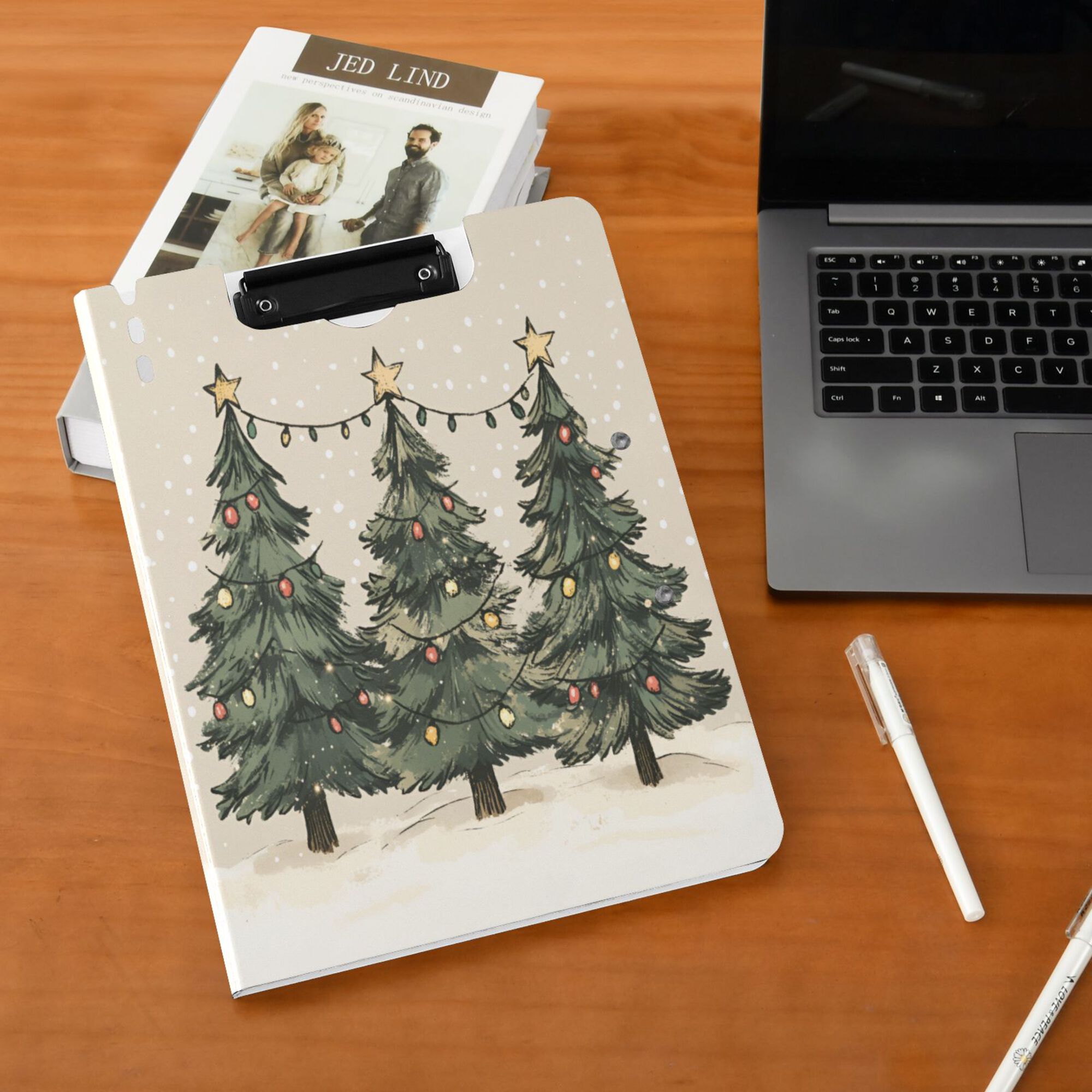 FORMRS A4 Clipboard Folder with Pen Holder Horizontal Foldable School Office Binder, Christmas Stars