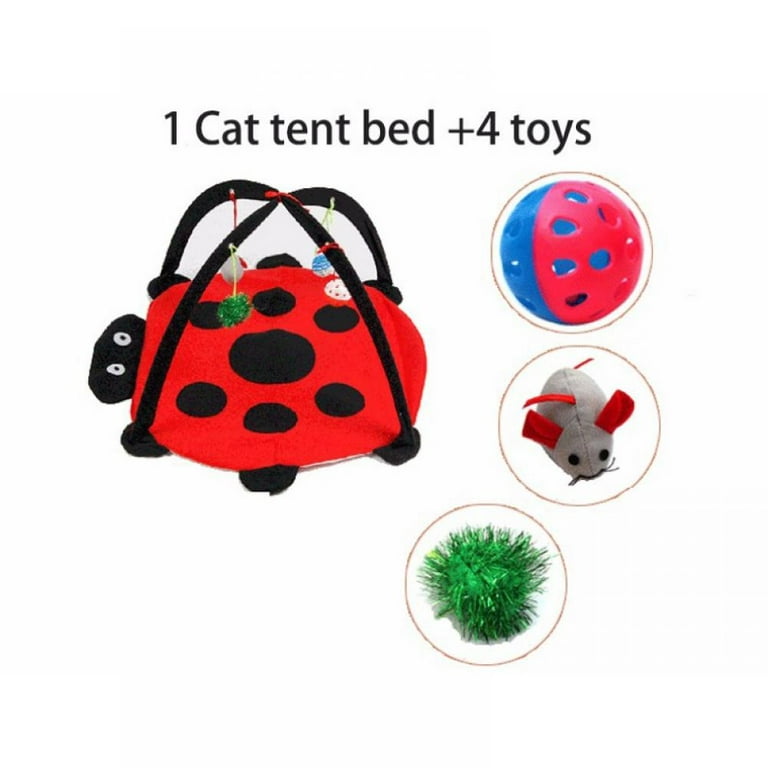 Wuffmeow Funny Pet Cat Toys Portable Cat Pets Play Bed Mat Blanket House Foldable Kitten Tents, Red