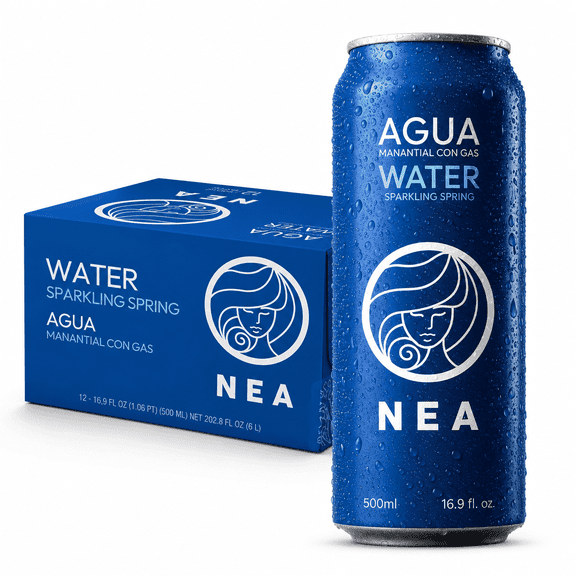 NEA Sparkling Mineral Water, 12 Pack - Unflavored Carbonated Spring Water in Cans, Zero Sugar, 16.9 fl oz