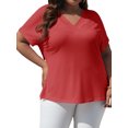 thumbnail image 4 of Plus Size Summer Short Sleeve Women V Neck Solid Casual Tee Shirt, 4 of 6