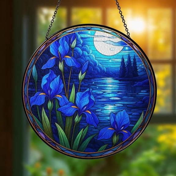 Iris Flower Moonlight Stained Glass Suncatcher, Blue Floral Window Hanging, Garden-inspired Memorial Gift, Nature Decor for Home or Gift - Etsy