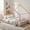 Pink, variant on Full Size Kids House Floor Bed, Metal Montessori Floor Bed, Full Floor Bed Frame House Bed with Roof Frame and Slats Support for Boys Girls