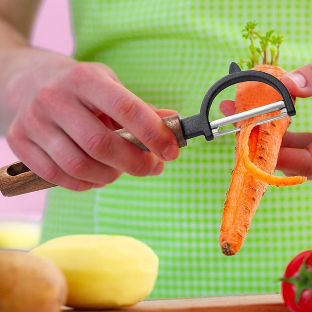 Cuchillo pelador de acero inoxidable con mango de madera, multifuncional para el hogar, para cortar melones, verduras, patatas, pelar y rallar, con mango de seda.