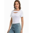 thumbnail image 3 of Women's Fashion Clothes One Piece Cutout Short Sleeve Knit Slim Fitted Tee Tshirts, 3 of 6