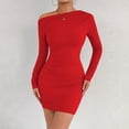 thumbnail image 2 of JIAYUE Women's Dress Mini Off Shoulder Slant Neck Long Sleeve Bodycon With Ruffle Casual Party Wear Stylish Female Dresses, 2 of 7