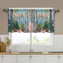 Yayeee Kitchen Curtains Set of 2 Light Filtering 57"x36" Over Sink Window Panels, Blue Sea Boat