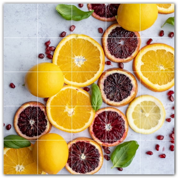 Picture-Tiles.com: Fruit Ceramic Tile Wall Mural WAL500673-55S. 21.25"W x 21.25"H using (25) 4.25" x 4.25" Ceramic Tiles-Satin Finish
