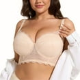 thumbnail image 4 of YANDW Push Up Longline Bra Plus Size Underwire Padded Lace Bras for Women, Beige 36DDD, 4 of 9