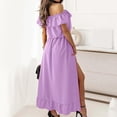 thumbnail image 5 of Vestido HUOGUO Fashion para mujer, liso, cuello oblicuo, volante asimétrico, 5 of 5