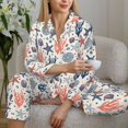 thumbnail image 5 of KLL Starfish Shell Print Women's Long Sleeve Pajamas with Pants Sleepwear Loungewear 2 Set-Small, 5 of 7