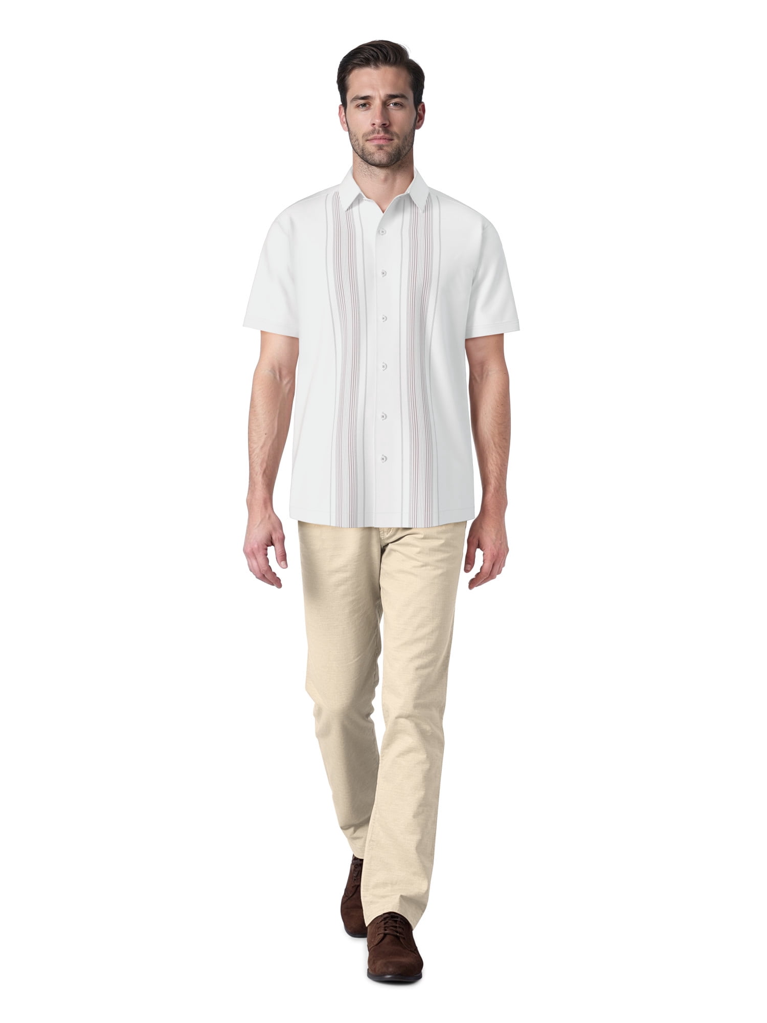 Cafe Luna Men's and Big Men's Yarn-Dyed Panel Shoort Sleeve Woven Shirt, Size S-4XL