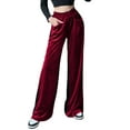 thumbnail image 3 of Txlixc Pantalones de terciopelo de piernas anchas para mujeres, pantalones elásticos casuales de cintura alta y ancha Txlixc  moda, 3 of 5