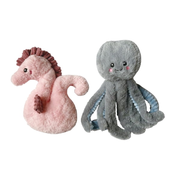 PetLike 2-Pack Interactive Dog Toys, Plush Seahorse & Octopus with Built-in Squeaker & Cotton Rope, Chew Toys for Dogs