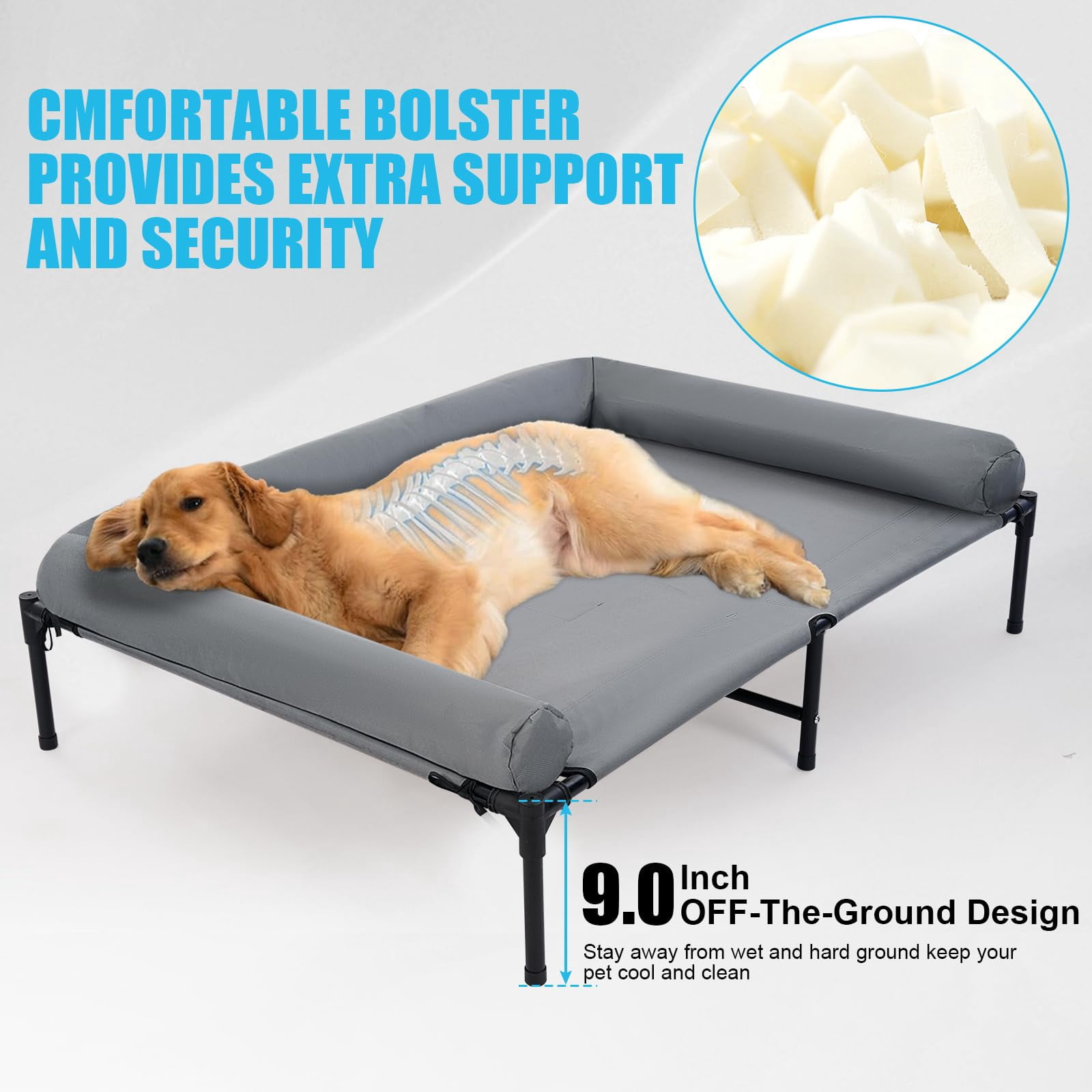 48'' Outdoor Elevated Dog Bed With Pillow  Raised Dogs Six Support Feet Breathable Beds Medium Large Size Pet Hammock 4 Ice Pack(x-large)
