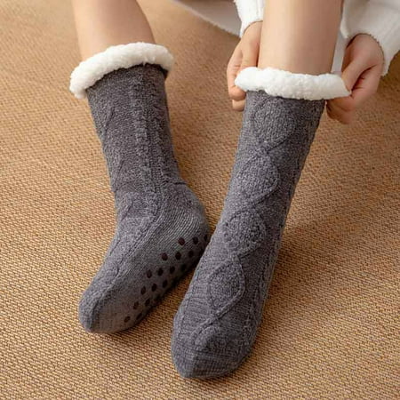 

Qcmgmg Women Fluffy Cozy Winter Socks Soft Casual Fuzzy Non-Slip Slipper Socks for Women