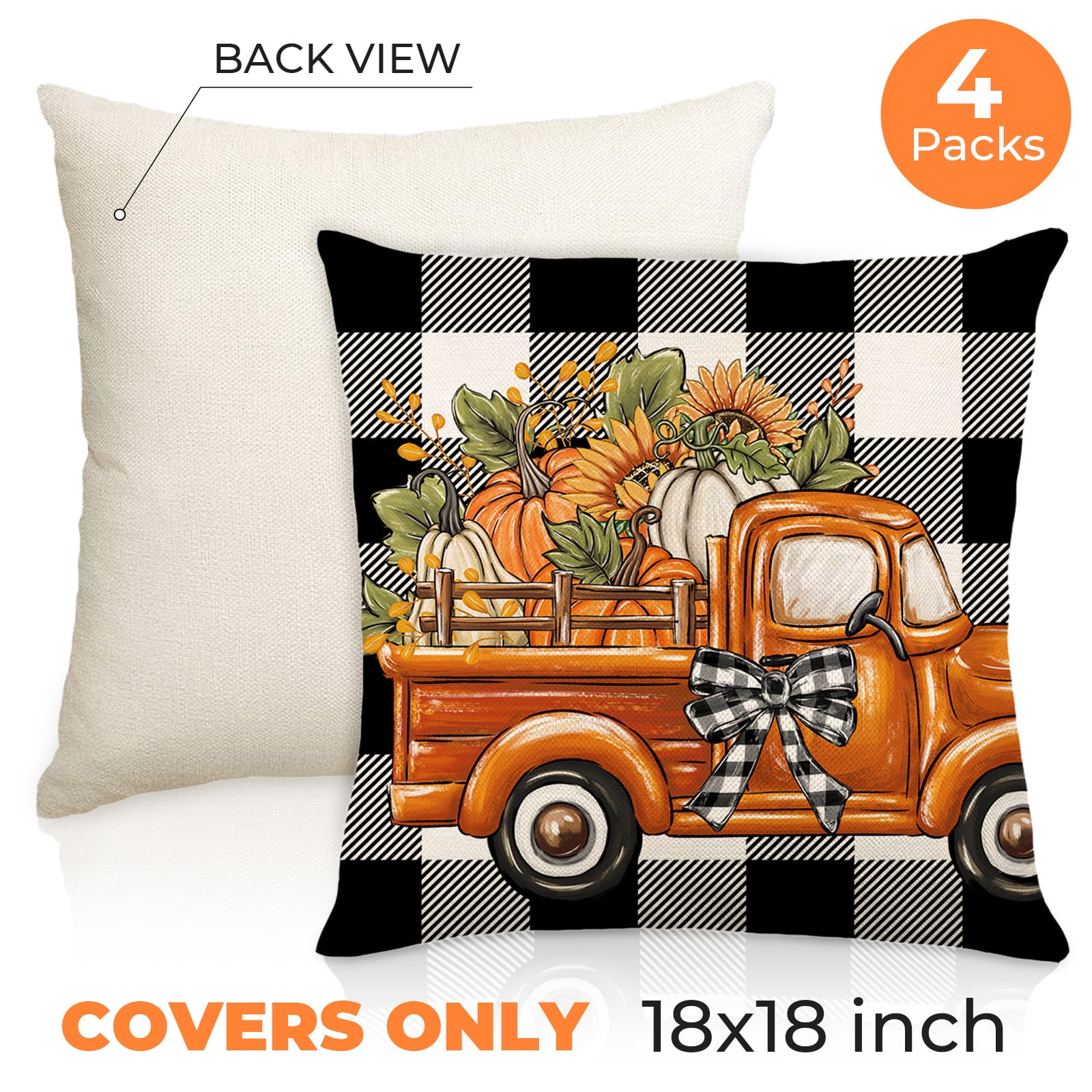 Sanmadrola Halloween Pillow Covers 18" x 18" Set of 4, Invisible Zipper, Pumpkin Pattern Pillowcases for Autumn Thanksgiving Holiday Home Decorations