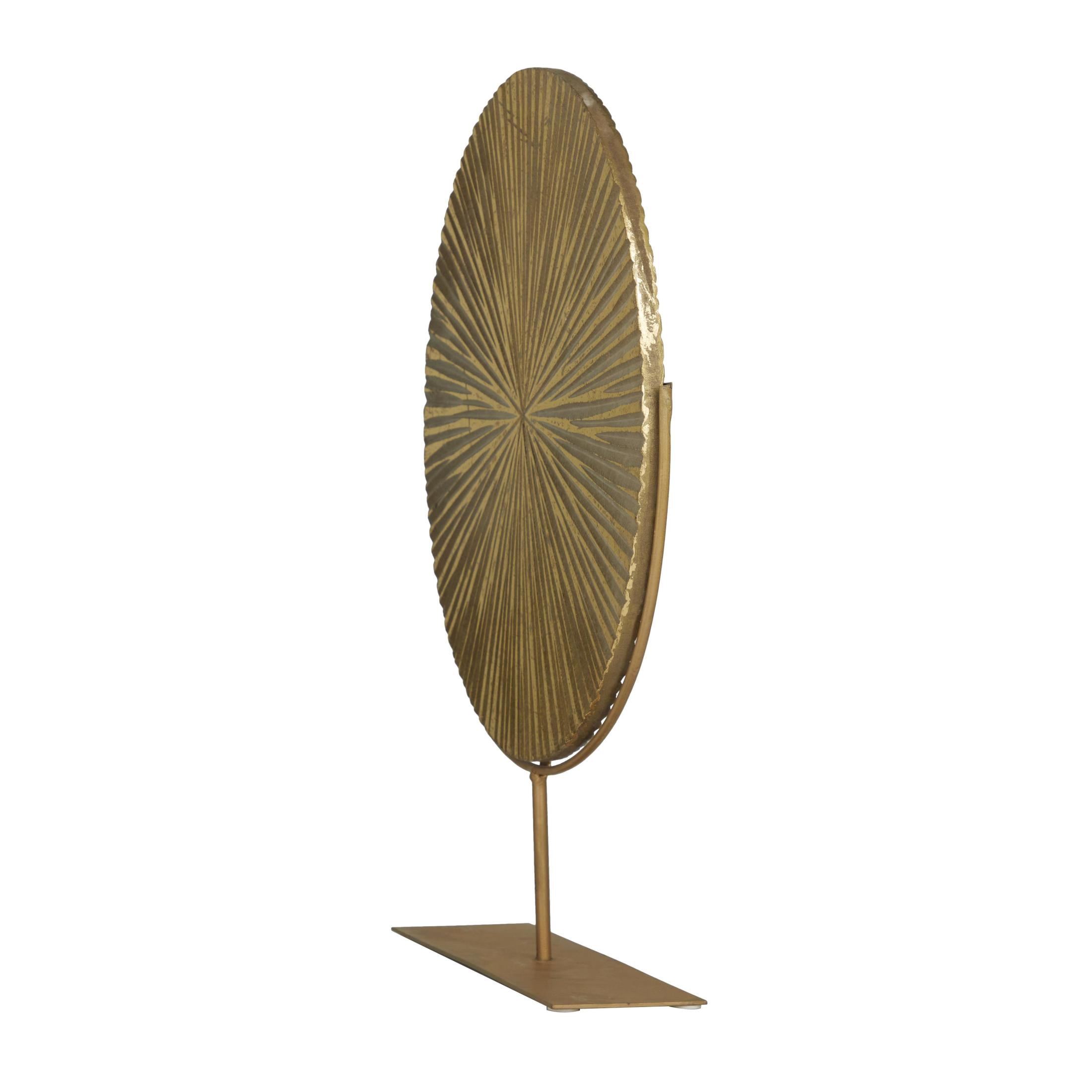 18" x 23" Gold Metal Textured Round Disk Starburst Sculpture with Stand, by CosmoLiving by Cosmopolitan