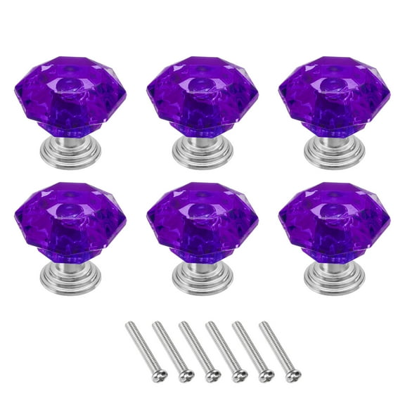 Uxcell 6 Pcs Crystal Drawer Knobs 24 mm Dresser Pulls Knobs for Cupboard, Purple/Silver