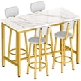 thumbnail image 4 of MIERES Dining Table Set for 4 Bar Table and Chairs Set Faux Marble Counter Height Dining Table Set with 4 PU Upholstered Stools Kitchen Pub Table for Kitchen, Restaurant, Space Saving, Gold and White, 4 of 8