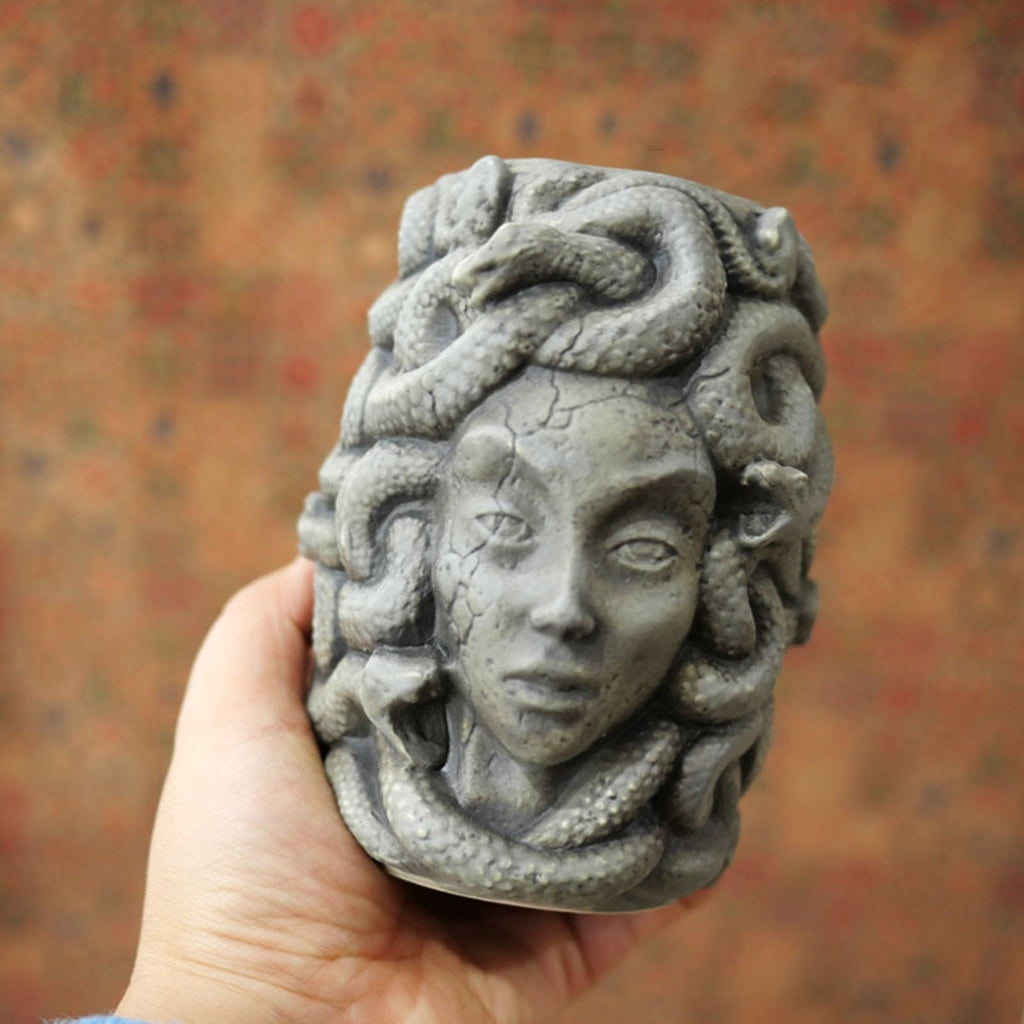 Silicone Mold Snake Girl-Head Planter Vase Mold Pen Holder Mold for Resin Epoxy Casting Concrete Mold Home Decor