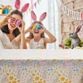 thumbnail image 3 of Serafina Home Spring Easter Vinyl Flannel Backed Tablecloth for Dining Room Kitchen Table Decor: Happy Bunny Rabbit Bunnies Pink Blue Green Yellow Grey White-Easter Rabbit 52" x 52", 3 of 7