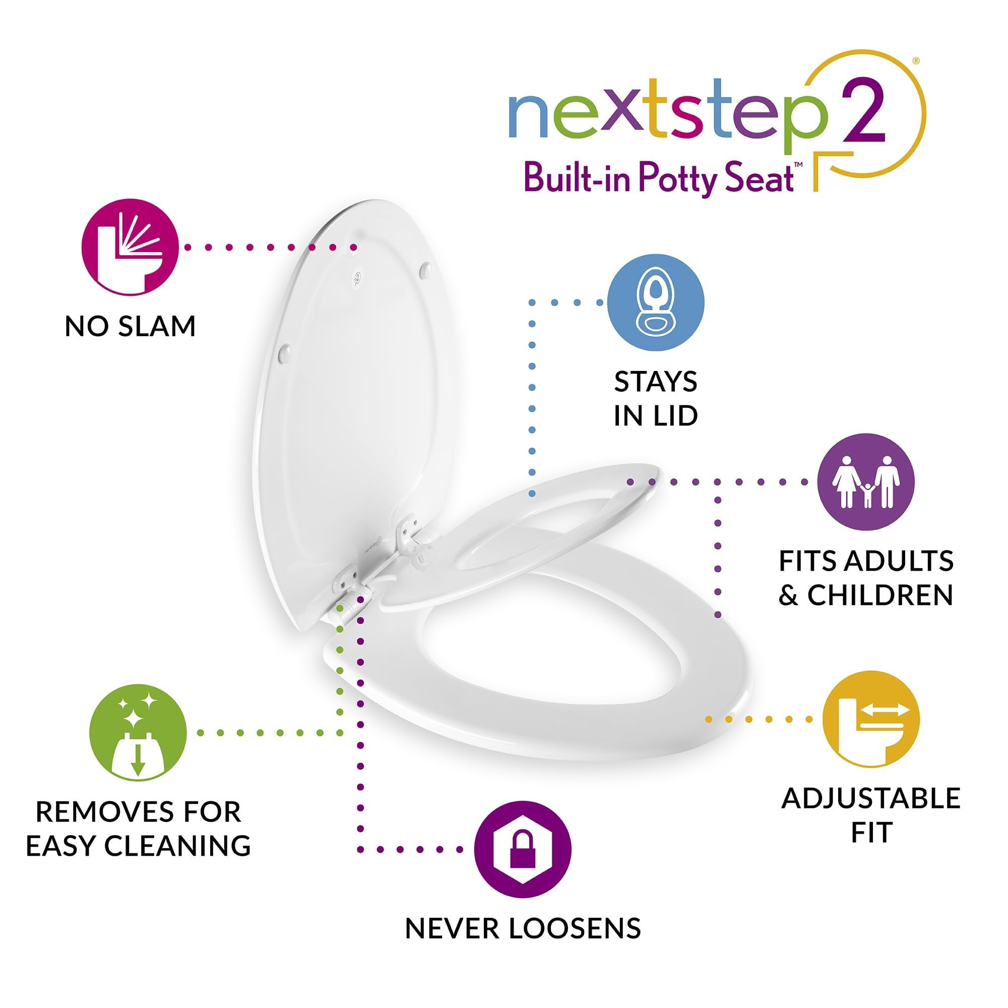 Mayfair NextStep2 Toilet Seat with Built-In Toddler Potty Training Seat, Slow Close, Easy Clean, Magnetic Removable Kids Seat, ELONGATED, Bone