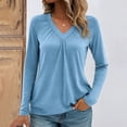 thumbnail image 2 of VISALY Long Sleeve Shirts V Neck Basic Tee Shirts Dressy Casual Blouses Basic Layers Loose Fit Soft Casual Pleated Tops Flowy Tops Smocked Tops Modest Blouses Solid T-Shirts Fall Outfits Sky Blue 3Xl, 2 of 4