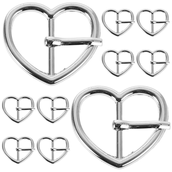 TABLZONE 10Pcs Silver Heart Shaped Belt Buckles Decorative Alloy Single Prong Waist Buckle for Belts